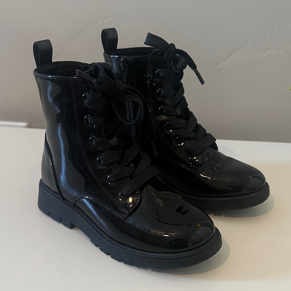 Black Patent Leather Lace-Up Boots